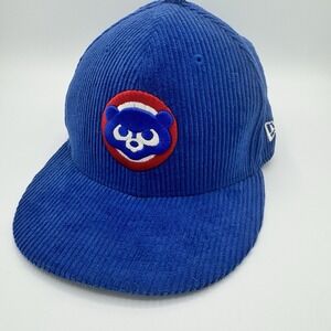 Chicago Cubs Hat Men 7 1/4 Blue Corduroy 59Fifty‎ New Era Fitted Cap New